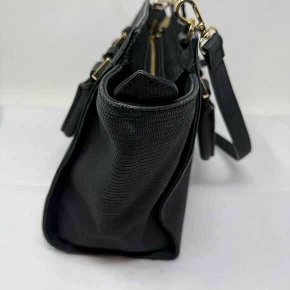 & Other Stories Black Leather Satchel Bag Top Handle Removable Strap Textured - Picture 4 of 11